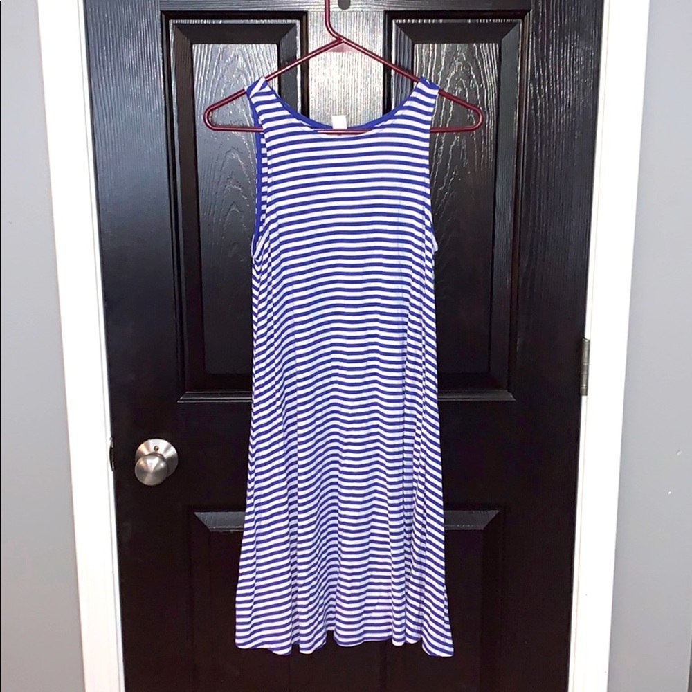 Blue and white striped dress